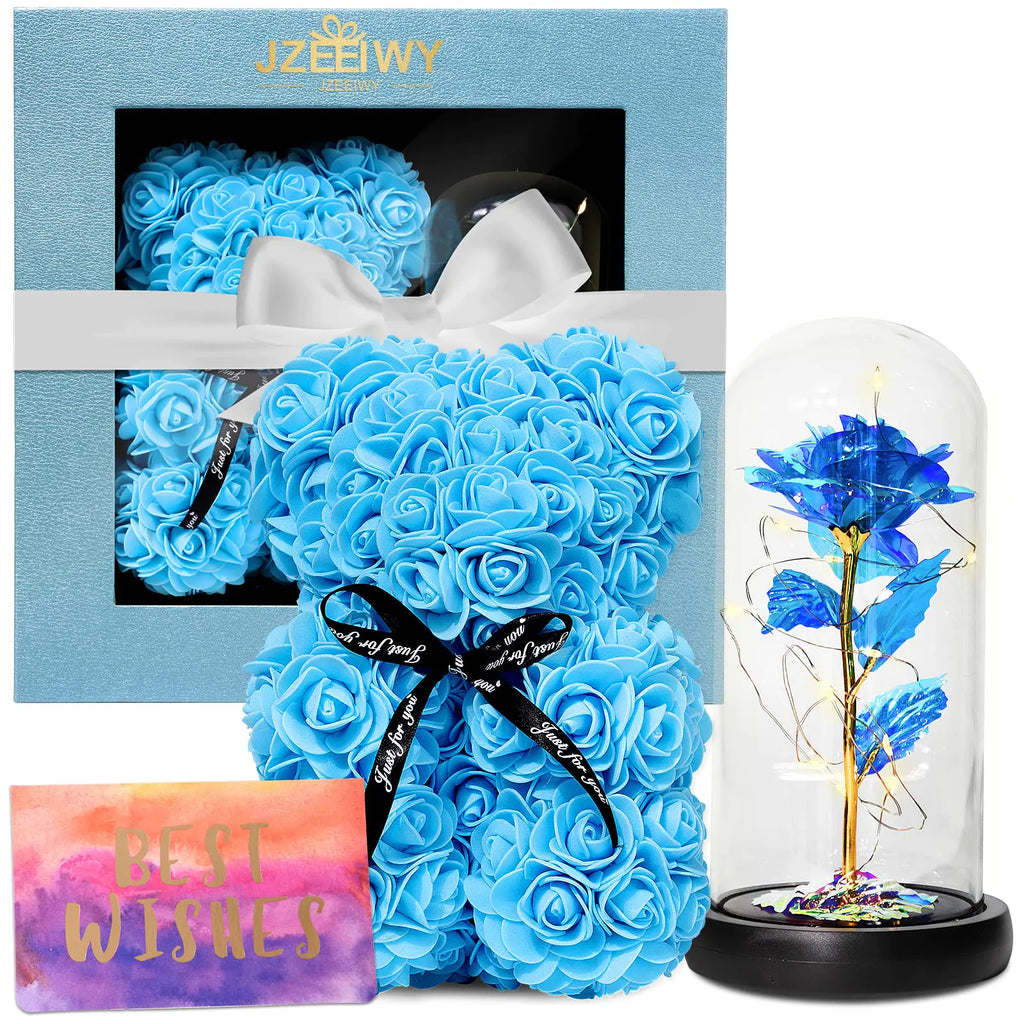 JZEEIWY Flower Rose Bear for MomPerfect Birthday Romantic Gift for Wife Daughter Girlfriend Friend HerLight up Rose in Glass Dome for Birthday Anniversary Mothers Day Valentines Day