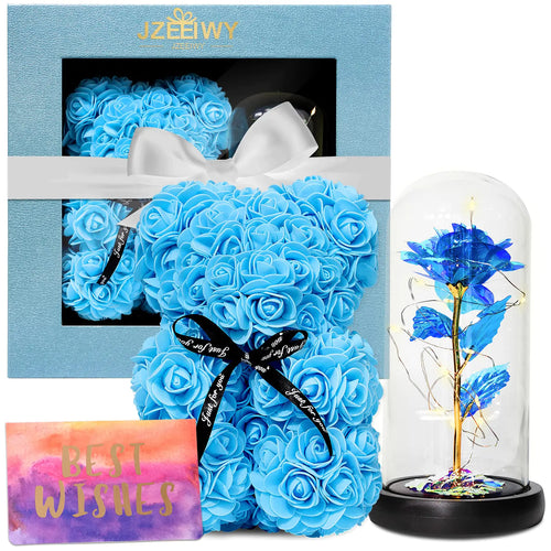 JZEEIWY Flower Rose Bear for MomPerfect Birthday Romantic Gift for Wife Daughter Girlfriend Friend HerLight up Rose in Glass Dome for Birthday Anniversary Mothers Day Valentines Day